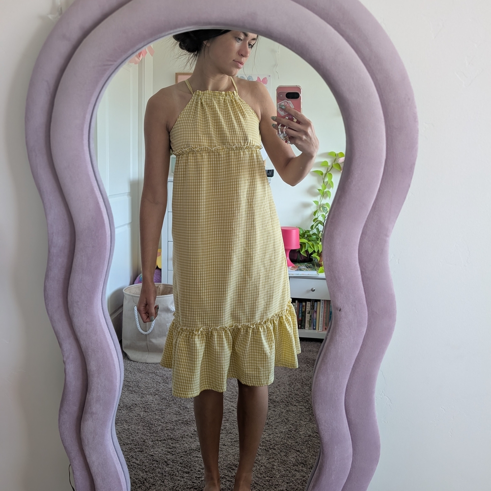 Yellow Gingham Halter Dress Size Small